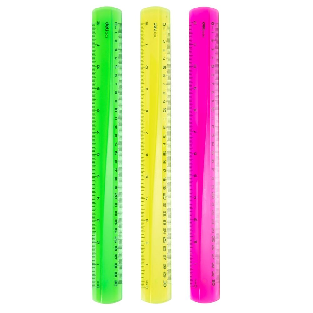 00302G Линейка пластмассовая, 30 см, флюоресцентная "Deli" — изображение 1