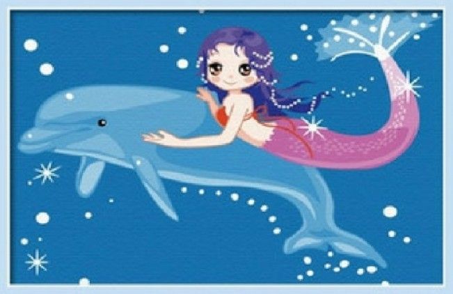 Картина по номерам 20х30 "Дельфин и русалка"