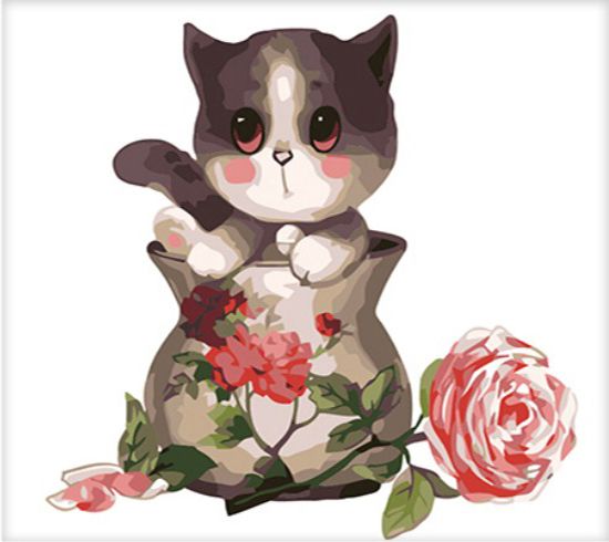 Картина по номерам 25х25 "Котенок в вазе"