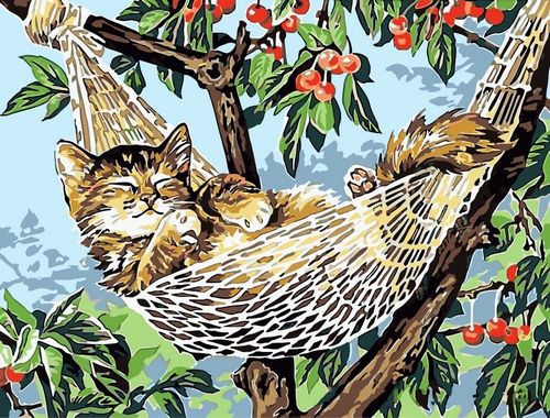 Картина по номерам 30х40 "Котенок в гамаке"