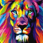 Картина по номерам 30х40 "Радужный лев"