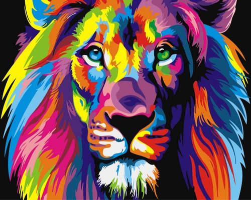 Картина по номерам 30х40 "Радужный лев"