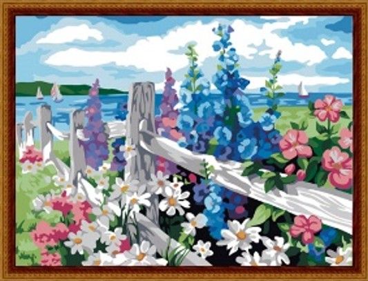 Картина по номерам 40х50 "Цветочная изгородь"