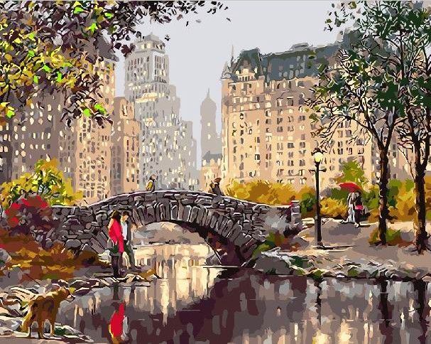 Картина по номерам 40х50 "Мост в городском парке"