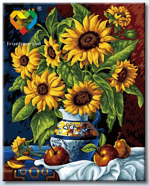 Картина по номерам 40х50 "Натюрморт с подсолнухами"