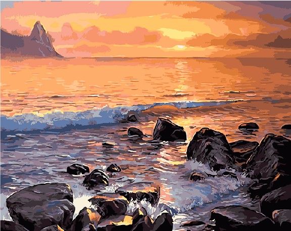 Картина по номерам 40х50 "Прибой в лучах заката"
