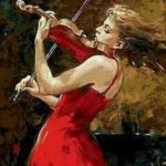 Картина по номерам 40х50 "Скрипачка в красном"