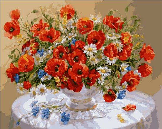 Картина по номерам 40х50 "Васильки, ромашки, маки"
