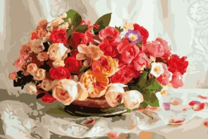 Картина по номерам 50х65 "Корзинка с розами"