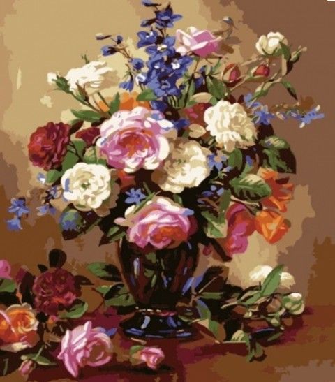 Картина по номерам 50х65 "Розы и пионы"