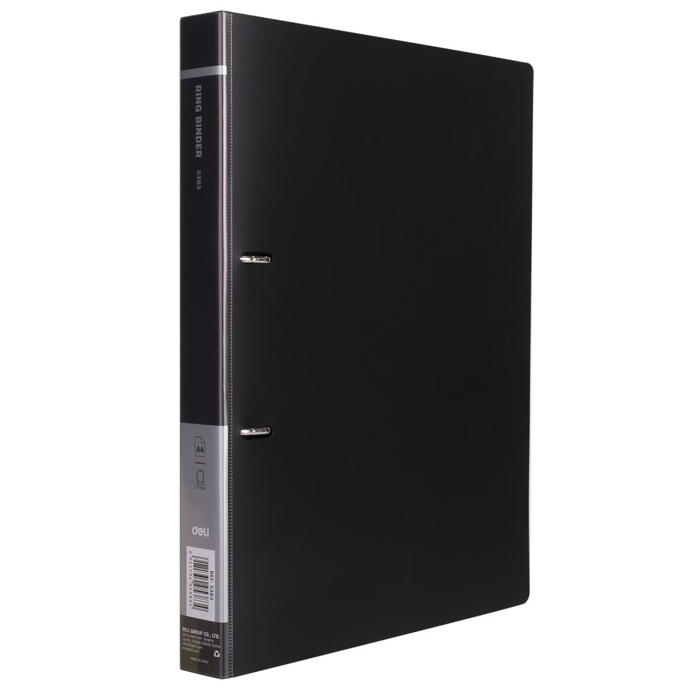 5383_BK Папка на 2-х кольцах DELI, А4, 28 мм, пластик 950 мкм, черная — изображение 1