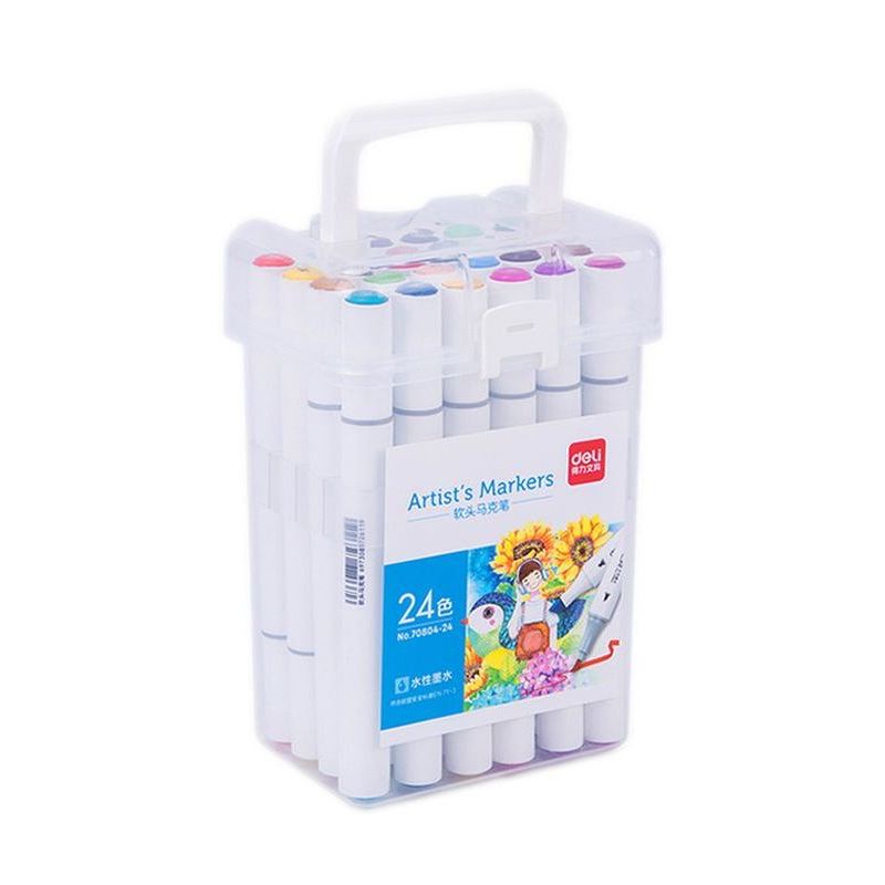 70804-24 Набор маркеров для скетчинга Deli 70804-24, 24 цвета, двухсторонние, в пластиковом боксе — изображение 1