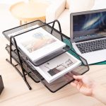 Лоток для бумаг металлический DELI, горизонтальный, 3 уровня, черный — изображение 4