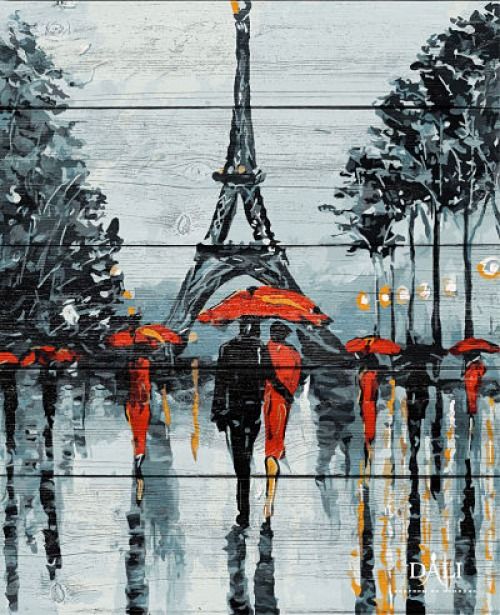 Арт по дереву 40х50 "Парижские зонтики"