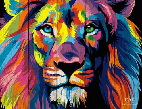 Арт по дереву 40х50 "Радужный лев"