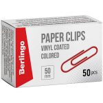 Скрепки, 50 мм, 50 шт., Berlingo, цветные, карт. упак.