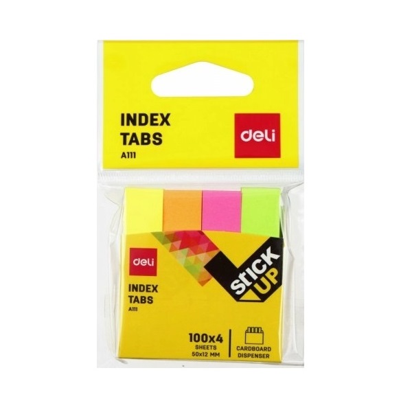 Блок-закладка для заметок, с липким слоем, 12*50 мм, 100 листов, 4 цвета