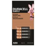 Батарейки DURACELL "Simply" Alkaline, AAA, блистер, 4 шт.