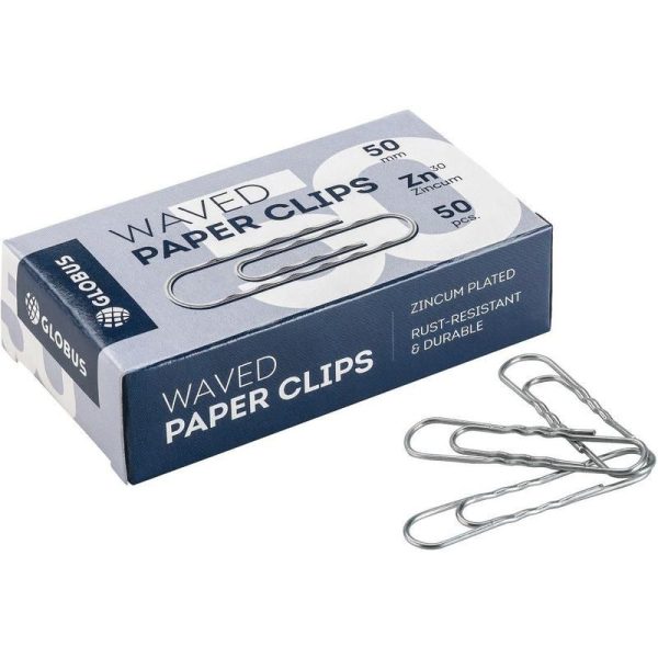 Скрепки, 50 мм, гофрированные, оцинкованные, 50 шт. ГЛОБУС