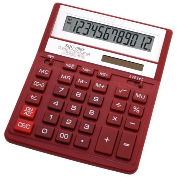 Калькулятор 12 разрядный CITIZEN SDC-888XRD бордовый, цена, купить в Минске