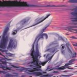 Картина по номерам 30х40 "Дельфины в свете заката"