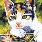 Картина по номерам 30х40 "Котенок в цветах"