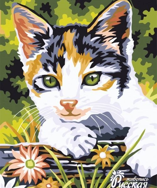 Картина по номерам 30х40 "Котенок в цветах"