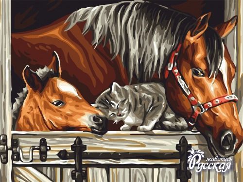 Картина по номерам 30х40 "Лошадь и жеребенок"