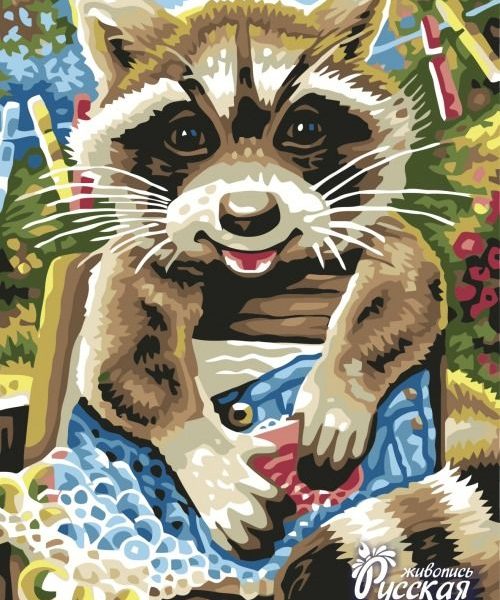 Картина по номерам 30х40 "Веселый енот"