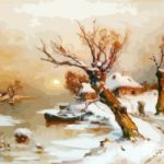 Картина по номерам 40х50 "Деревня в снегу"