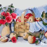 Картина по номерам 40х50 "Корзинка с яблоками"