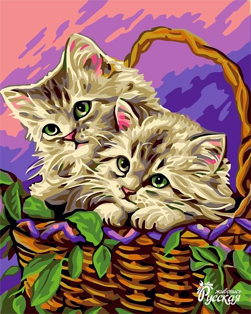 Картина по номерам на картоне 30х40 "Два котенка"