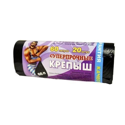 Пакеты для мусора "Крепыш" 60 литров в рулоне, 20 шт