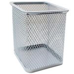 Стакан для ручек из металлической сетки, квадратный, серебро