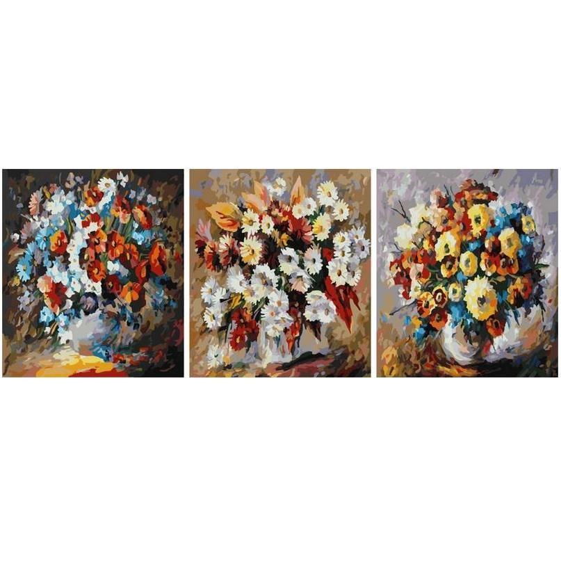 Картина по номерам триптих "Цветочное трио"