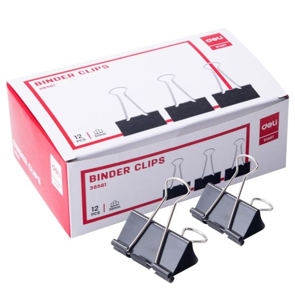 Зажим для бумаг, 51 мм, черные, уп.12 шт., Deli
